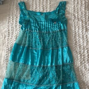 Elegant Teal Kids Dress with Ruffle Details